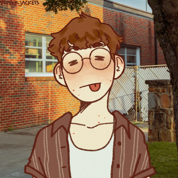 A drawing of me in front of a brick building